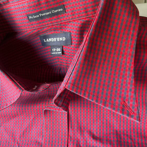 Land’s End Men’s Long Sleeve Button Down Shirt size XL (17-35), Bright Red Blue - Picture 7 of 9